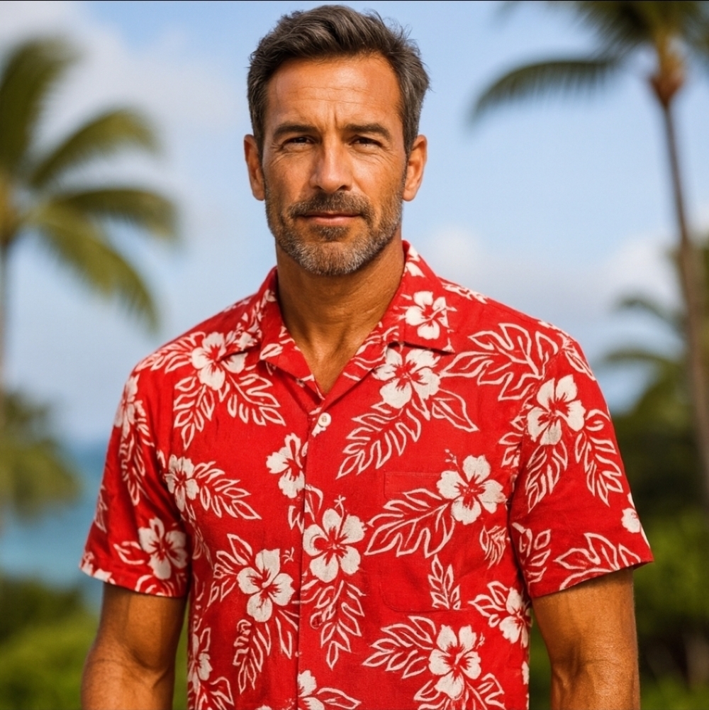 Hilo Hattie XL Hawaiian Shirt Red White Hibiscus Floral Print Short Sleeve